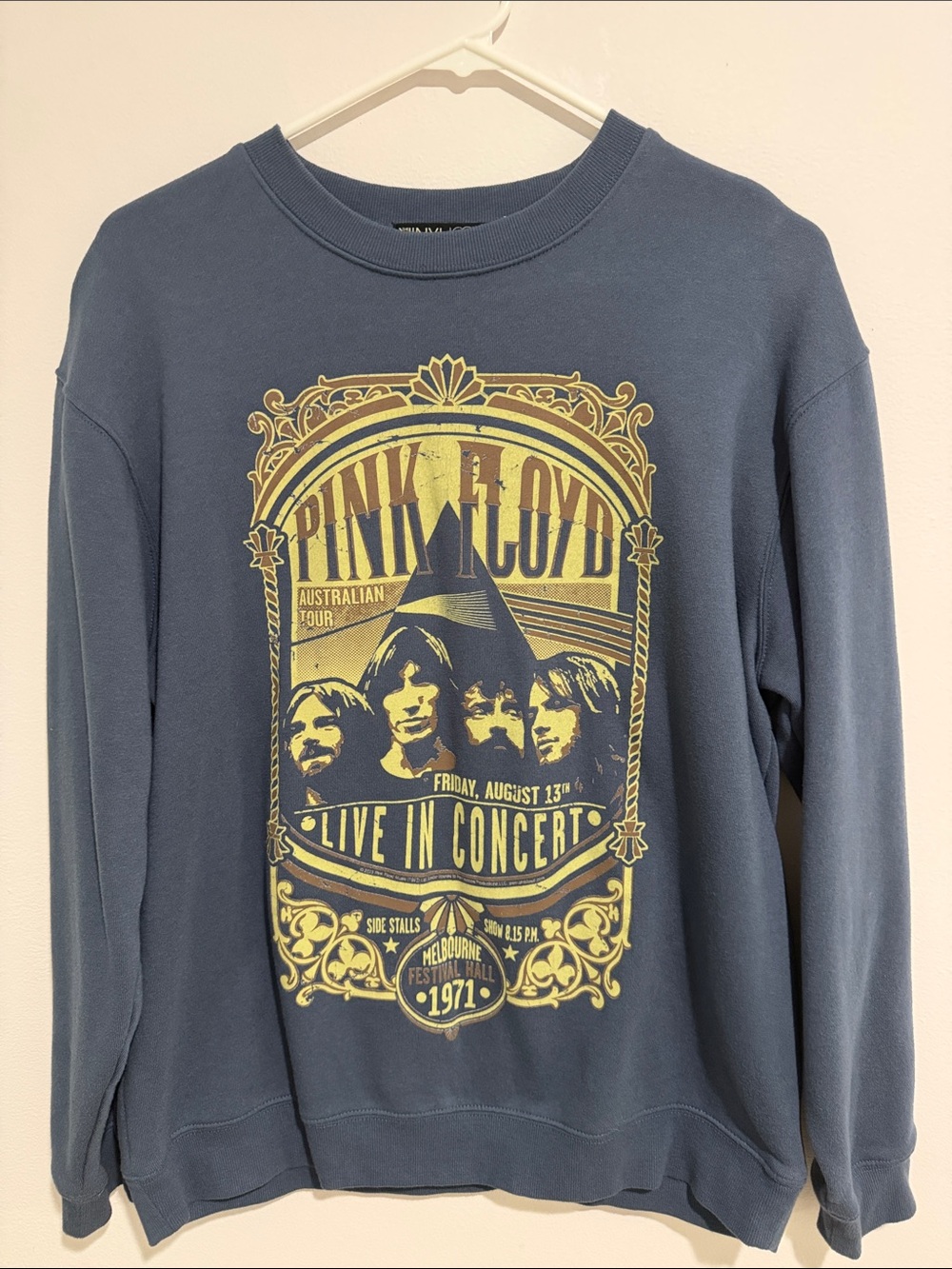 Vinyl Icons Pink Floyd Graphic Sweatshirt - Blue with Yellow Print - Size M NWOT